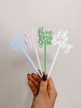Load image into Gallery viewer, baby boy drink stirrer, baby girl drink stirrer, oh baby drink stirrer, boy or girl drink stirrer