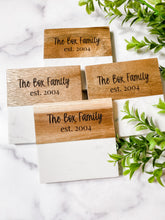 Load image into Gallery viewer, personalized wood and marble coasters