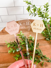 Load image into Gallery viewer, Custom Hexagon Wedding Drink Stirrers