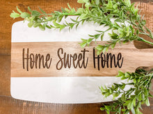 Load image into Gallery viewer, home sweet home wood and marble charcuterie board