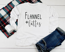 Load image into Gallery viewer, flannel and lattes long sleeve graphic tee