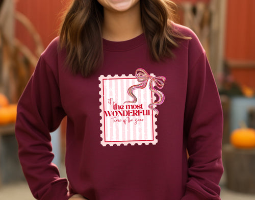 most wonderful time of year coquette maroon christmas sweater