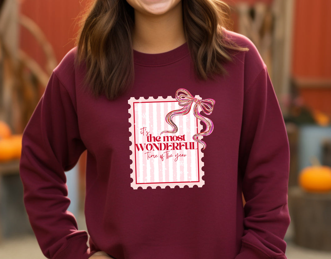 most wonderful time of year coquette maroon christmas sweater