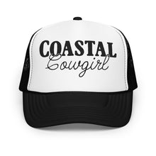 Load image into Gallery viewer, coastal cowgirl trucker hat black and white foam hat
