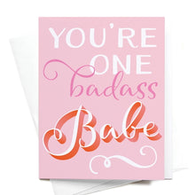 Load image into Gallery viewer, badass babe card girl boss greeting card friendship card
