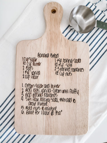 handwritten recipe engraved cutting board