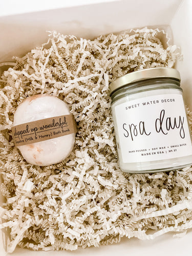 spa gift spa candle and bath bomb