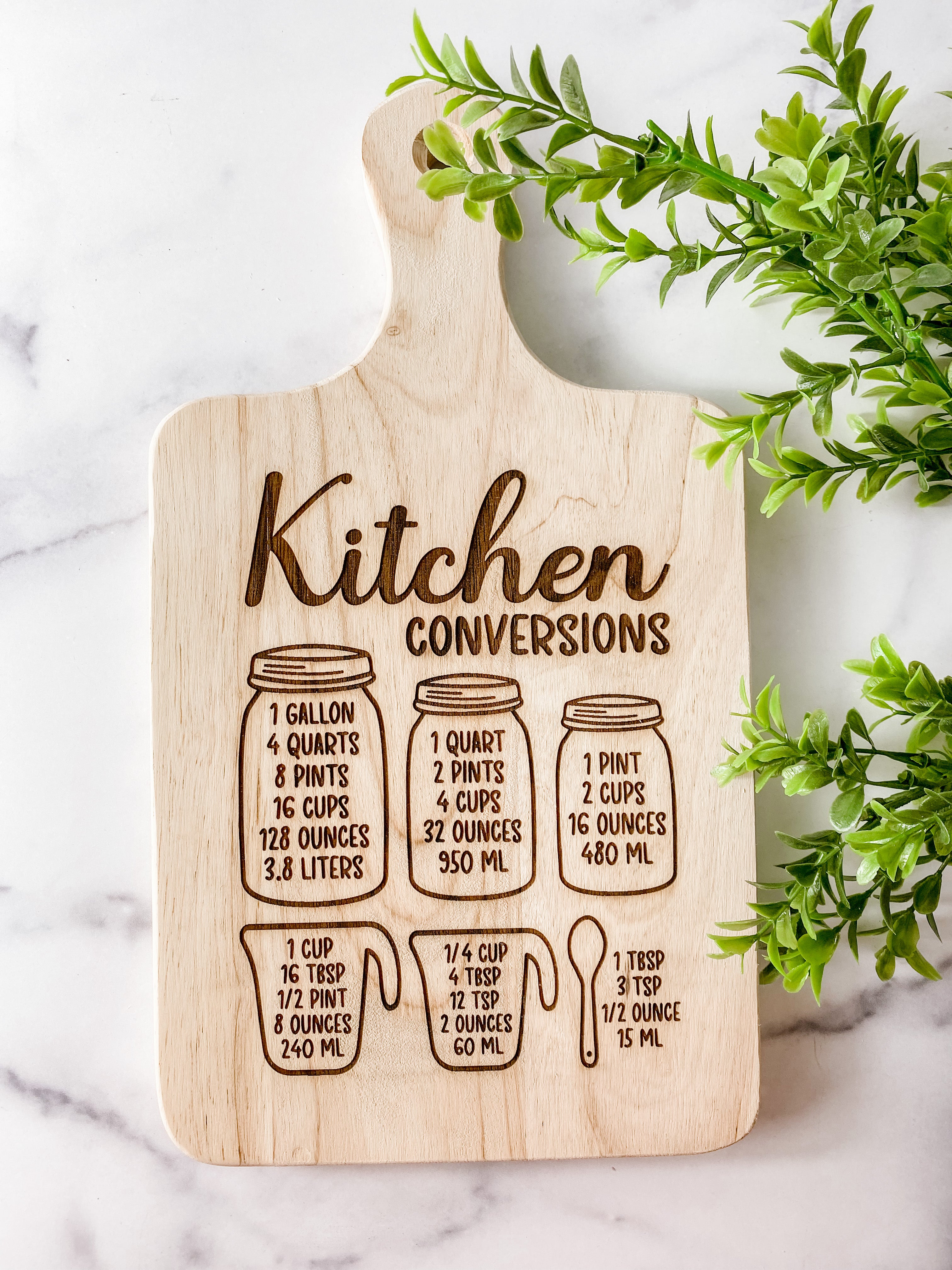 Wooden Cutting Board (15”x7”) | Kitchen Decor | Kitchen Conversion Chart |  Cheese Board